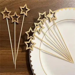 Forks 50Pcs Star Disposable Bamboo Skewers Gold Silver Buffet Fruit Picks Cocktail Sticks Christmas Decoration Birthday Wedding
