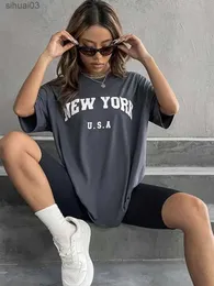 T-shirt femminile Blessyuki New York Letter T-shirt Female Summer Basic O-Neck Tees Casual Retro Streetwear Ladies Harajuku Plus size topsl2403