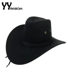 Westamerikanische Herren Cowboy Hüte breiter Krempe Reisebericht Hut Cowboy Cowgirl Faux Wildleder Triple Strings Chapeau Homme Cowboy YY18015 T7003592