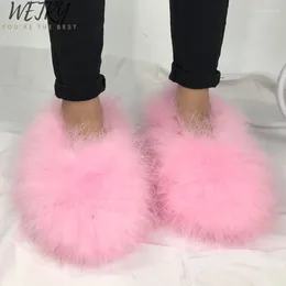 Lässige Schuhe Mode Frauen Schneestiefel echte echte haarige Strauß Feder Feder Pelzige Fell flauschige Knöchel Damen Botas Mujer