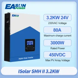 EASUN NEW Hybrid Solar Inverter 24V 3000W 220VAC Pure Sine Wave MPPT 80A 450VDC On/Off Grid Solar Charger Controller 50HZ 60HZ