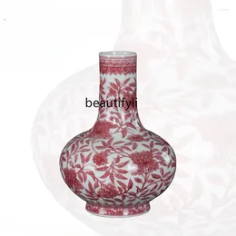 Vasos vidros com a flor de flor vermelha de vasos garrafa de largura jingdezhen cerâmica estilo chinês