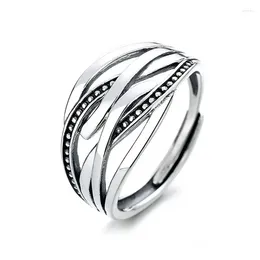 Klusterringar 298fj zfsilver silver 925 mode trendig justerbar färsk retro bredd twist cross point ring för kvinnor bröllop smycken flicka