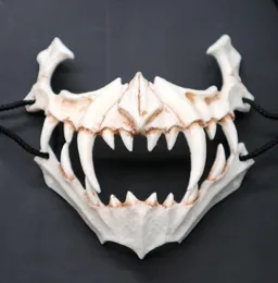 Mezza maschera animale denti lunghi demone samurai maschera ossea bianca tengu drago yaksa tigre maschera cosplay t2005098003519