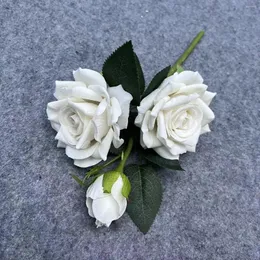 الزهور الزخرفية 10pc الورود الاصطناعية 3 رؤوس من المخملية مزيفة الزفاف بوكيت ديكور الزفاف الأزهار الزهور
