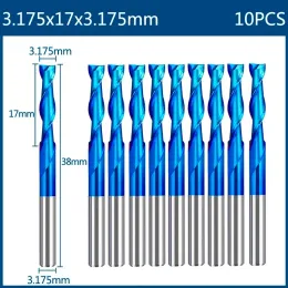 Xcan End Mill Milling Cutter 10pcs 3,175 mm Schaft -CNC -Router Bit Nano Blau beschichtete Carbid -Gravur Bit CNC -Fräser -Werkzeuge