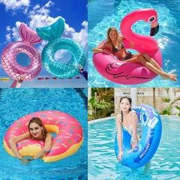 حورية البحر Rooxin مع مسند للسباحة قابلة للنفخ ، حمام السباحة العائم للأطفال البالغين.