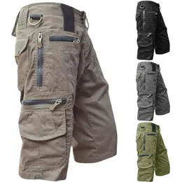 Militärlast shorts män taktiska joggar shorts fasta färg multi fickor sommar avslappnad fit rak last shorts streetwear 240410