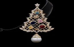 2022 Luxury Designer Pearl Brooch Christmas Tree Pin for Women with Cubic Zirconia Fashion Jewelry Female New Year Gift8654186