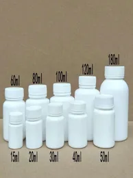 50 st 15ml20ml30ml60ml100 ml plast PE Vit tomt tätningsflaskor Solid Powder Medicine Pill Injektionsflaskor Reagens Packing Containers2356595