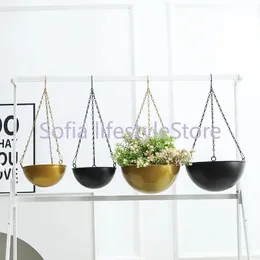 Nordic Metal Hanging Chain Flower Basket Plant Planter Garden Pot Vase Holder Home Balcony Decoration 240412