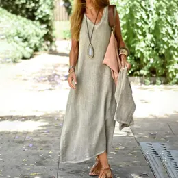 Dresses Woman Party Night V Neck Solid Color Tank Dress Cotton Linen Casual Loose Sundress Plain Long Vestidos Largos 240412