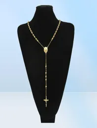 Catena di perle in acciaio inossidabile oro Gesù Cristo Pendant Rosario Long Necklace Mens Womens Hip Hop Jewelry7861045