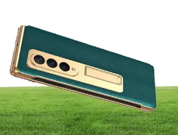 Luxus -Leder -Koffer Plattierungsrahmen mit faltbarer Kickstand Vorderabdeckung Glasschriftenschutzfilm für Samsung Galaxy Z Fold 3 5G4637184