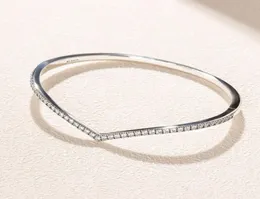 CZ Diamond Sparkling Wishbone Bangle Bracelet مجموعة مجوهرات زفاف سليمة سترلينغ مع مربع أصلي لأساور هدايا P Girlfriend 4997583