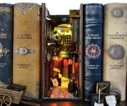 Medieval Bookshelf Insert Ornament Wooden Dragon Alley Book Nook Art Bookends Study Room Bookshelf Figurines Craft Home Decor H1103966097