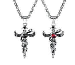 Stainless Steel Caduceus Angel Wing Symbol of Medicine Doctor Nurse Pendant Necklace For Mens Boys3994243