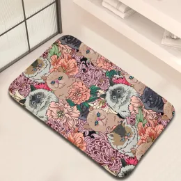 Flower Cat Bath Mats Non-slip Kitchen Rug Bedroom Entrance DoorMat Room Rugs Balcony Carpet Hallway Floor Foot Mat Bath Rug