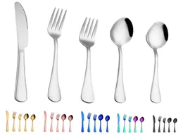 5 pcsset flatware sets 6 색상 저녁 식사 세트 플랫웨어 포크 나이프 스푼 티스푼 세트 우아한 칼리 주방 액세서리 1597277