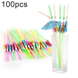 Bebedeira pelas 100pcs guarda -chuva tropical parasols bebida suco suco palha plástica havaí praia de casamento de aniversário decoração