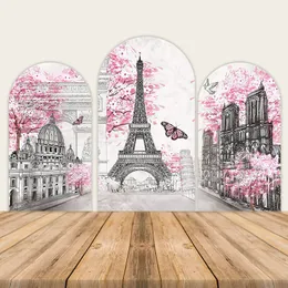 Paris Arch Backdrop Cover Paris Wall Art Eiffel Tower Photo Banner Bakgrund Europeiska stadslandskap rosa vägg hängande dekor