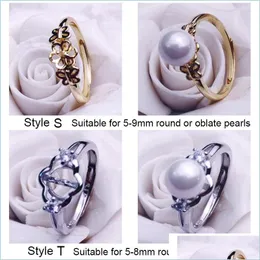 Jewelry Settings Pearl Rings Setting Zircon Solid 925 Sier Ring Mounting Blank Diy 9 Styles Wedding Gift 9Pcs/Lot Drop Deliv Dhgarden Dhexg