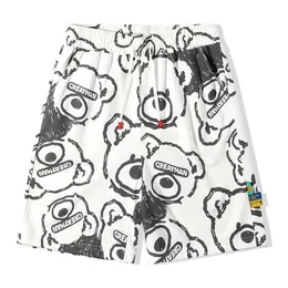 Loufull Print Teddy Bear Short Men 's Summer 2024 느슨하고 편안한 만화 카프리스, 트렌디 한 브랜드 얼음 실크 통기 가능한 캐주얼 바지