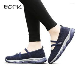 Lässige Schuhe eofk Frauen Flats Frau Sneakers Stoff Hoop Loop Weiche flache Damen Mary Janes Sommerrunde Zeh