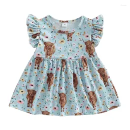 Mädchenkleider Kleinkind Sommer Sunddress Farm Hühnchen Kuhdruck ärmellose Rüschenkleid Kinder Casual Holiday