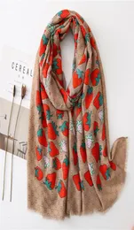 Autumn Lovely Red Strawberry Cotton Scarf Woman Long Fund Super Travel Sunscreen Shawl2051725