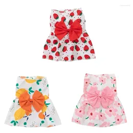 Cat Costumes Spring Summer Dog Girl Flower Print Skirt With Bowknot Decors Outdoor Walking Dogs Universal Dress Lightweight