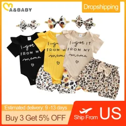 Shorts ma baby 018M Newborn Infant Baby Girls Clothes Set Summer Kntted Romper Bow Floral Leoaprd Print Shorts Headband Outfits D01