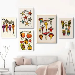 재미있는 섹시 버섯 복숭아 당근 아이스크림 포스터 캔버스 그림 귀여운 바다 별 문신 벽 그림 거실 홈 장식