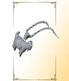 Glänzende trendige Ziegenziege Anhänger Halskette Charme für Männer Frauen Gold Silber Farbe kubisch Zirkon Hip Hop Jewelry7212303