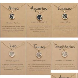 Pendant Necklaces Day And Night Zodiac Sign Necklace For Women 12 Constellation Beads Chain Choker Female Birthday Jewelry Cardboard Dhcry