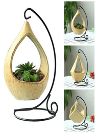 Iron Stand Hanging Basket Microlandschaft Geometric Ceramic Succulent Plants Flower Pot Iron Hook Desk Bracketplant Pot9381309