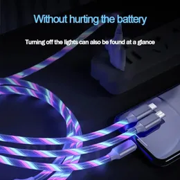 2024 Glowing Cable LED light Micro USB Type C Cable 3A Fast Charging For Samsung iPhone Xiaomi Phone Flowing Streamer USB C Data Cord for