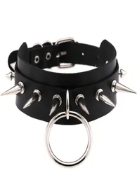 Big Oround Punk Rock Gothic Chokers Женщины мужчины из кожа серебряного шипа заклепки заклинание ожерелье колье из колье из ювелирных изделий Bijoux9871065