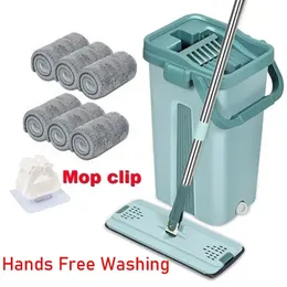 Touchless Mop Flat Flat Floor Wash Mops Bucket Magic Cleaner Selfwring Squeeze Douse Housion Hushållsrengöring Automatisk torkning 240412