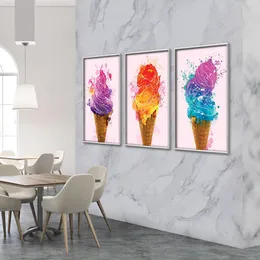 Ice Cream Canvas Art Poster Colorful Icecream Canvas Painting Wall Art Picture Prints Home Decor Dining Room Bar Wall Decoration