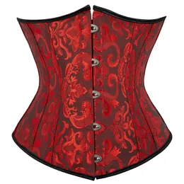 Seksi Budier Corset Underbust Üst Gotik Satin Lingerie Vintage Çiçek Jakard Bel Tainer Vücut Şeyter Budier Plus Boyut