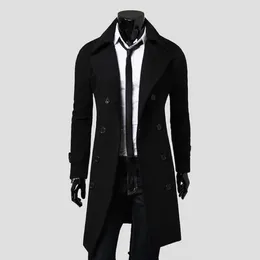 Мужские траншеи слои простые мужские куртки из переходные густые цветовые пуговицы уличная одежда длинное пальто для бизнеса