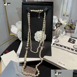 Pärlstavhalsband mode lång pärla för kvinnor män festälskare gåva brud kanal halsband designer smycken med flanellpåse drop deli otvup