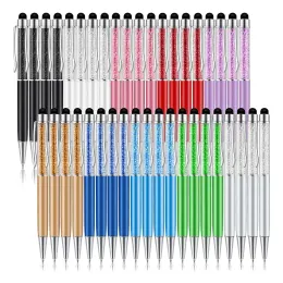 펜 40pcs Crystal Ballpoint Pen Bulk Shiny 2 in 1 슬림 크리스탈 다이아몬드 스크린 스타일러스 검은 젤 잉크 볼트 반짝이 펜