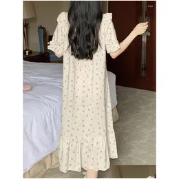 Womenka snu Koreańska Kawaii Princess Kopa sukienka Kobieta Kobiety Summer Shall Ruffles Print Nightgowns Sweet Girl Pajama Drop dostarczenie dhzaw