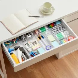 Drawer Organizers Transparent Storage Boxes Bins Case for Utensil Cosmetic Groceries Kitchen Tableware Office Desk Shelf Divider