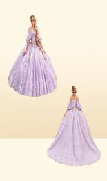 Dressimi Lilac Quinceanera del 18 secolo 2023 Abito da ballo medievale di spalla con fiori 3d allaccia su manica corta dolce 15 Vesti6539016