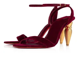 Summer Summer Sandals Shoes Women Lipshape Heel Velvet Leather Pumps Party Lady Sandalias EU3544 Wiit3200447