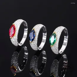 Küme Yüzükleri 925 STERLING Gümüş At Gözü Şekli Ruby Safir Emerald Kübik Zirkonya Düğün Vaat Yıldönümü Yüzüğü