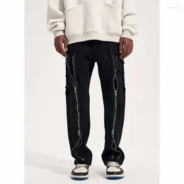 Men's Pants High Street Double Open Large Zip Three-dimensional Cut Avant-Garde Straight Leg Casual